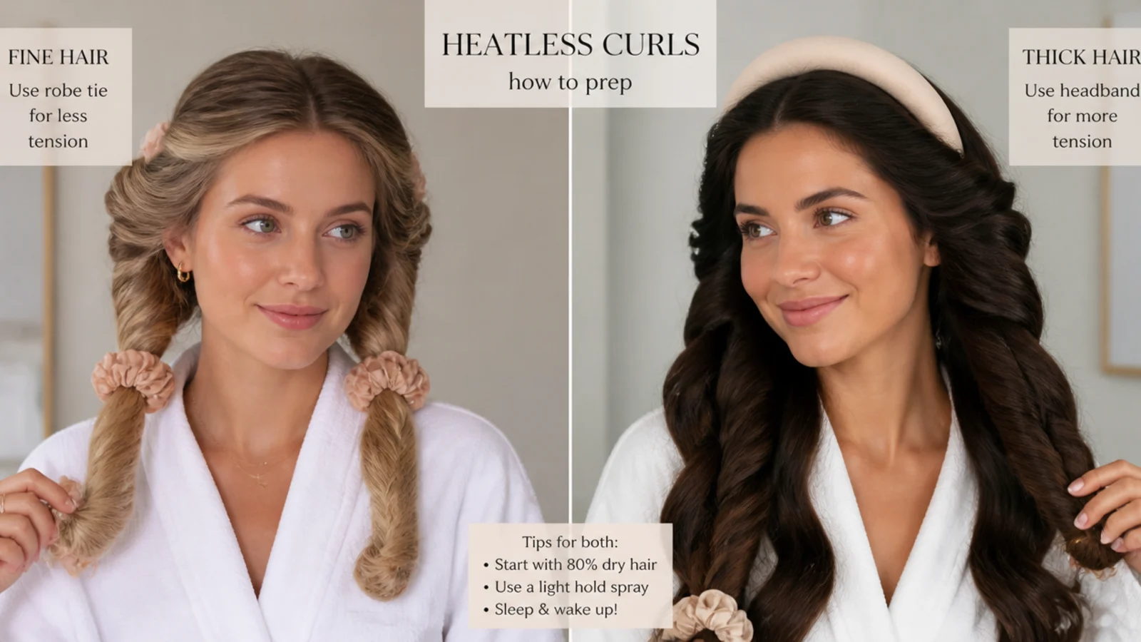 Fine and thick hair prepped differently for curls
