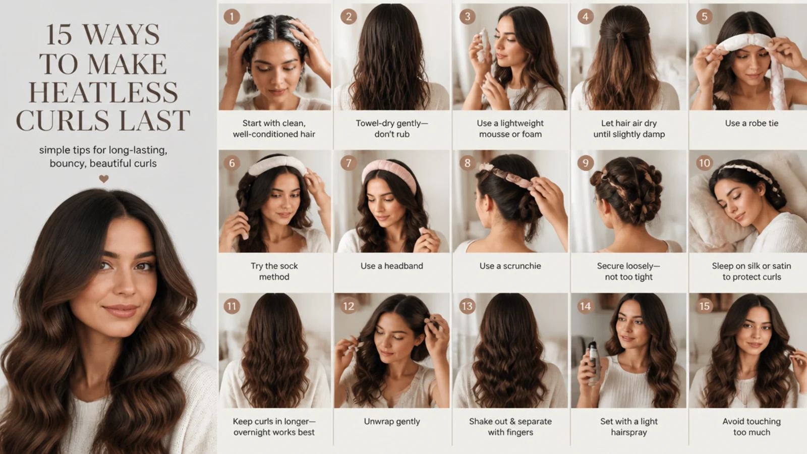 15 ways to make heatless curls last, vertical Pinterest style