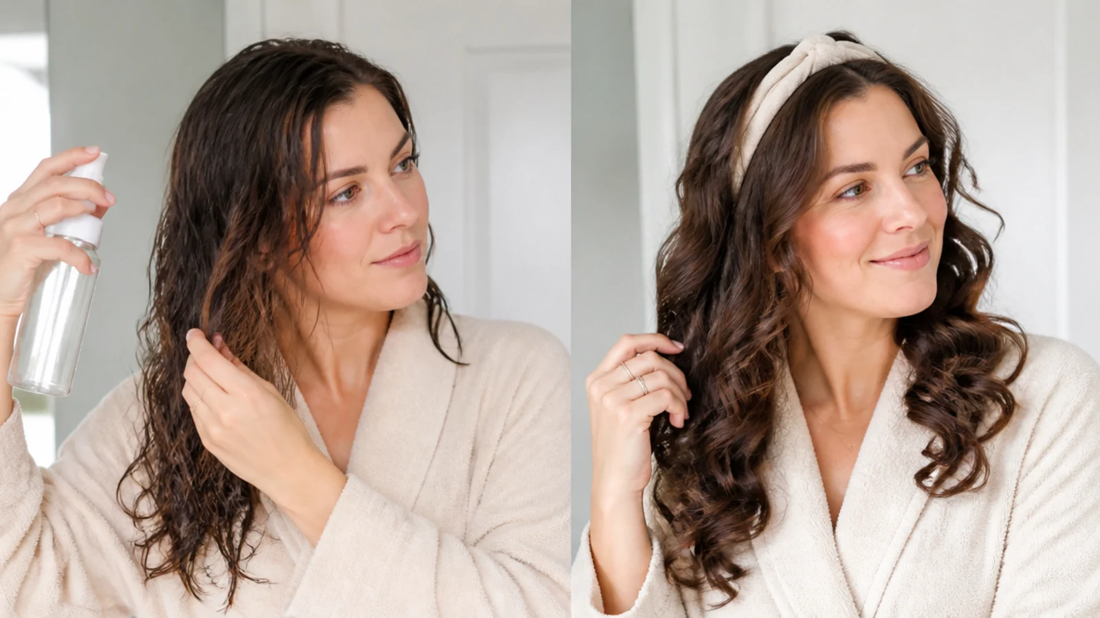Lightly misting towel-dried hair with water