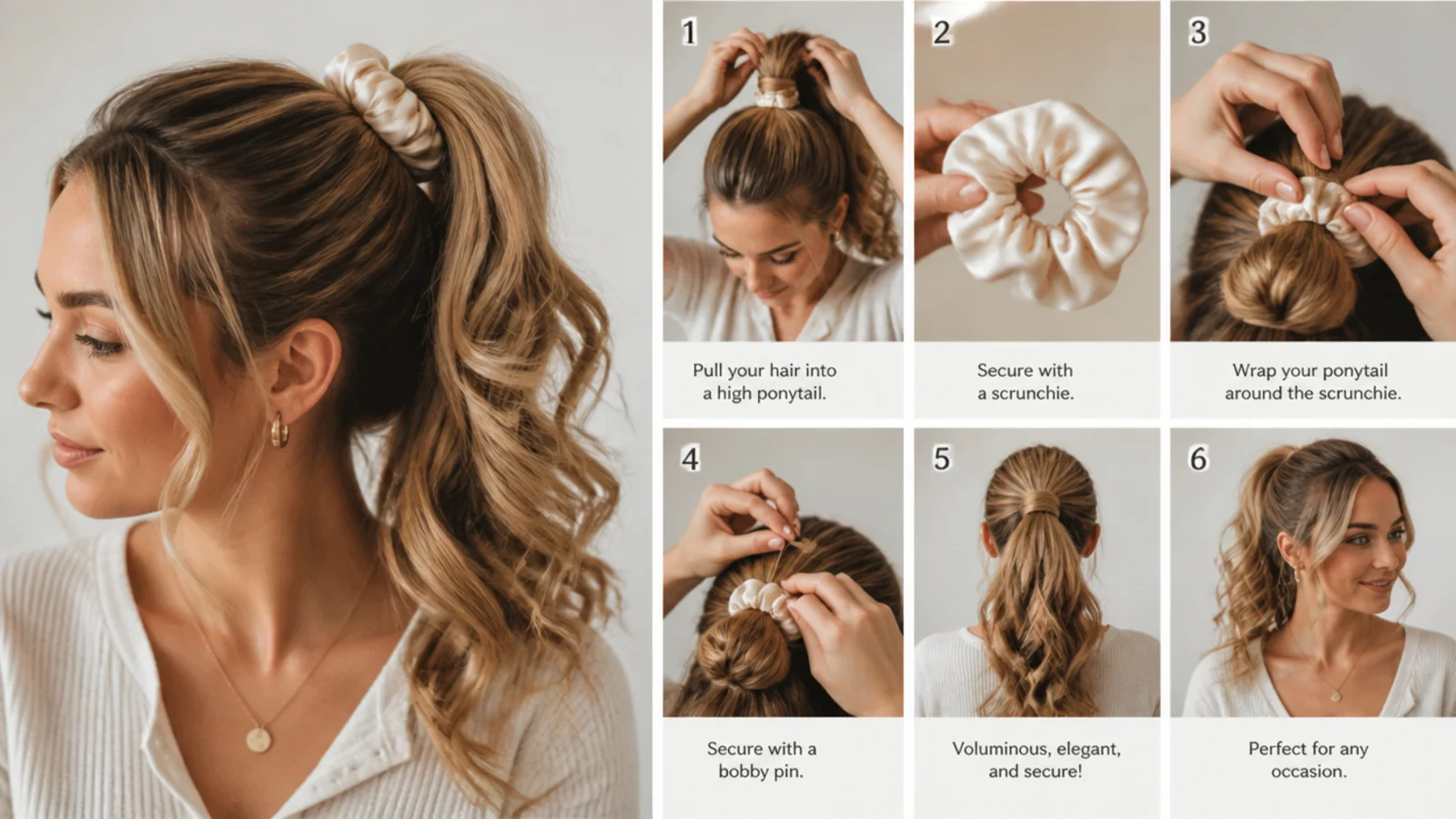 Ponytail hair wrapped around the scrunchie