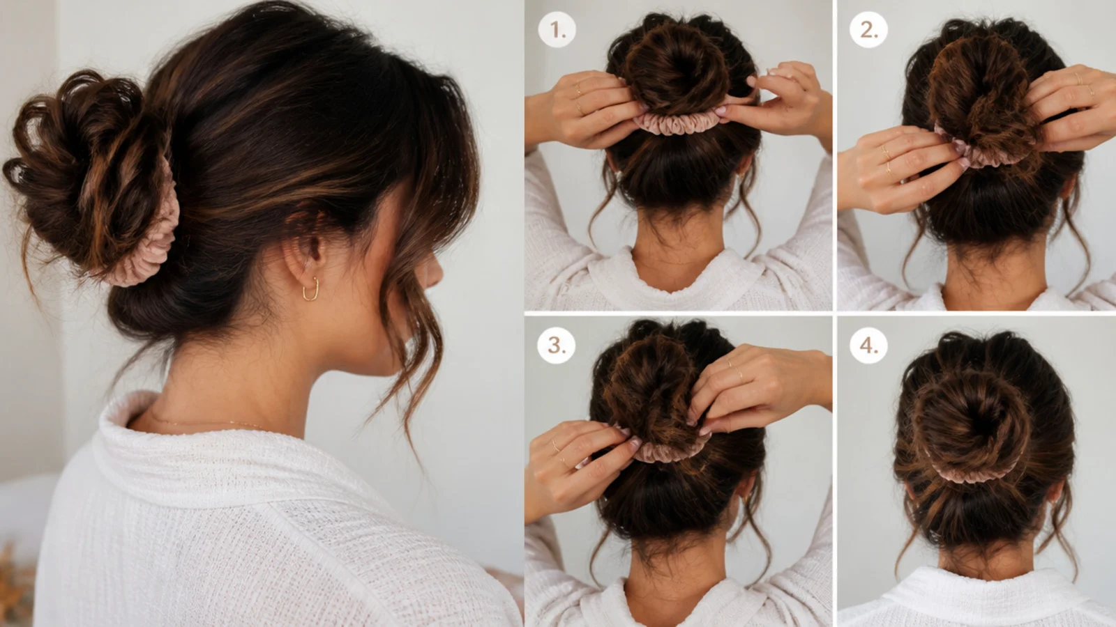 Tucking loose ends into the scrunchie bun