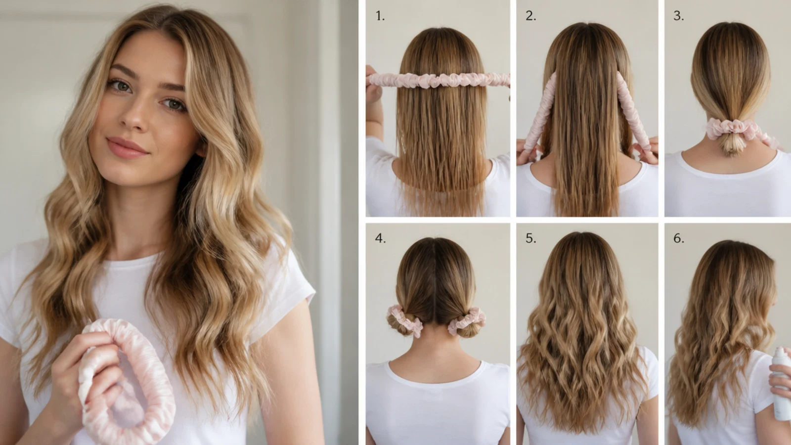 Soft scrunchie waves separated and finished with spray
