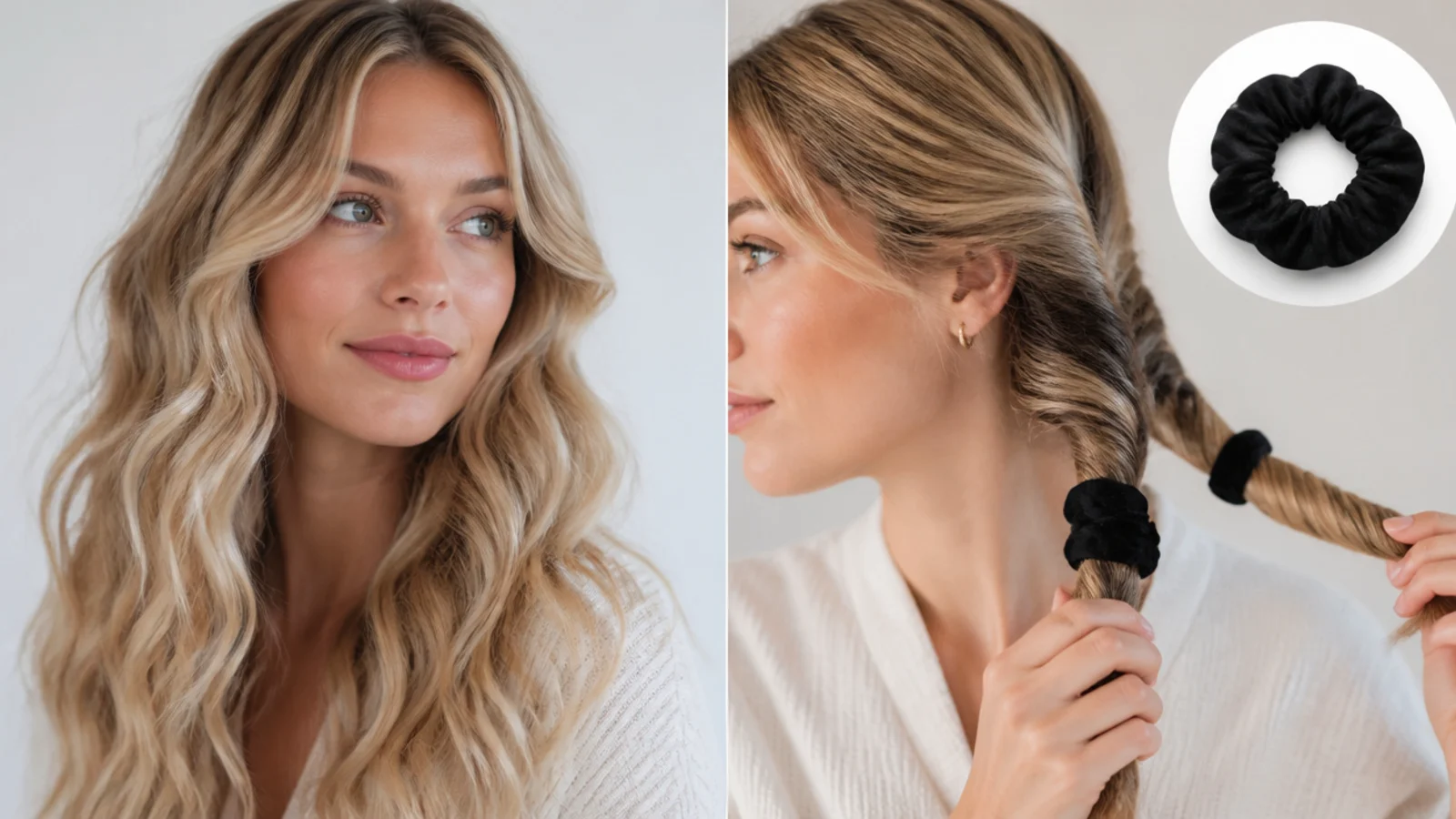 Soft, loose beachy waves from the scrunchie method