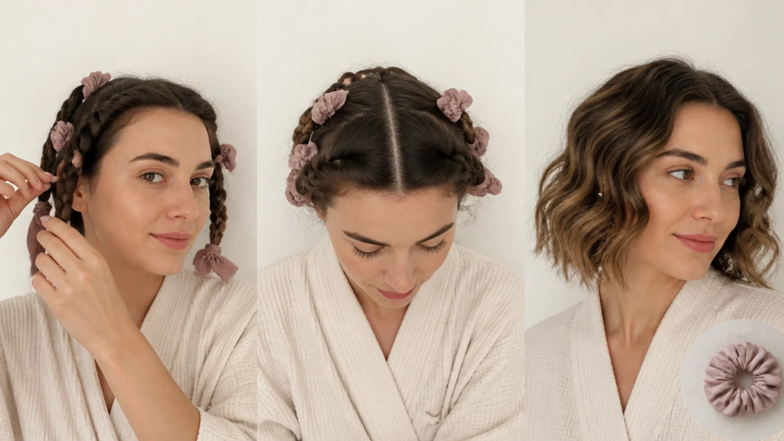 Short hair in several mini braids for waves