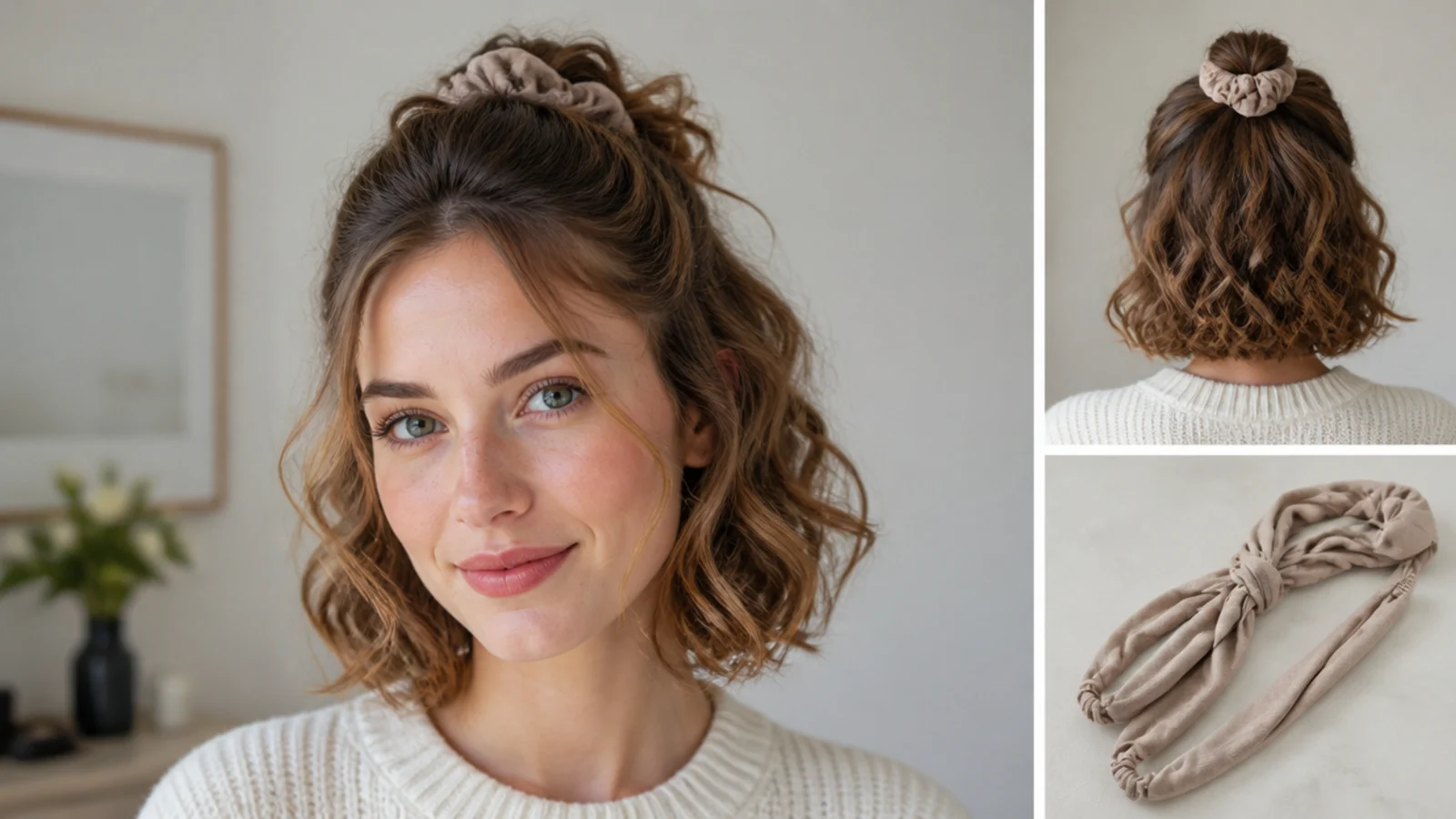 Short heatless curls in a half-up style