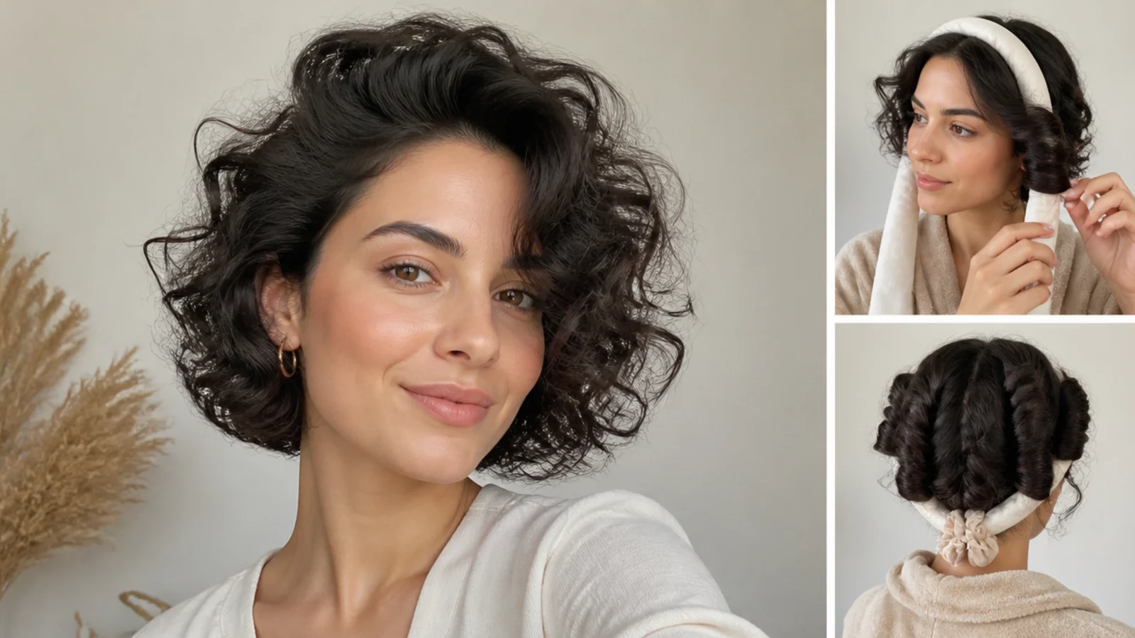Voluminous short curls with lift at the crown