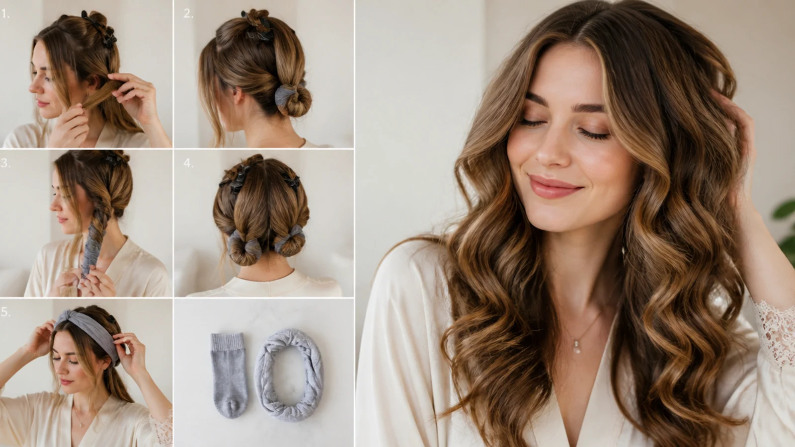 Hair divided into sections with clips for sock curls