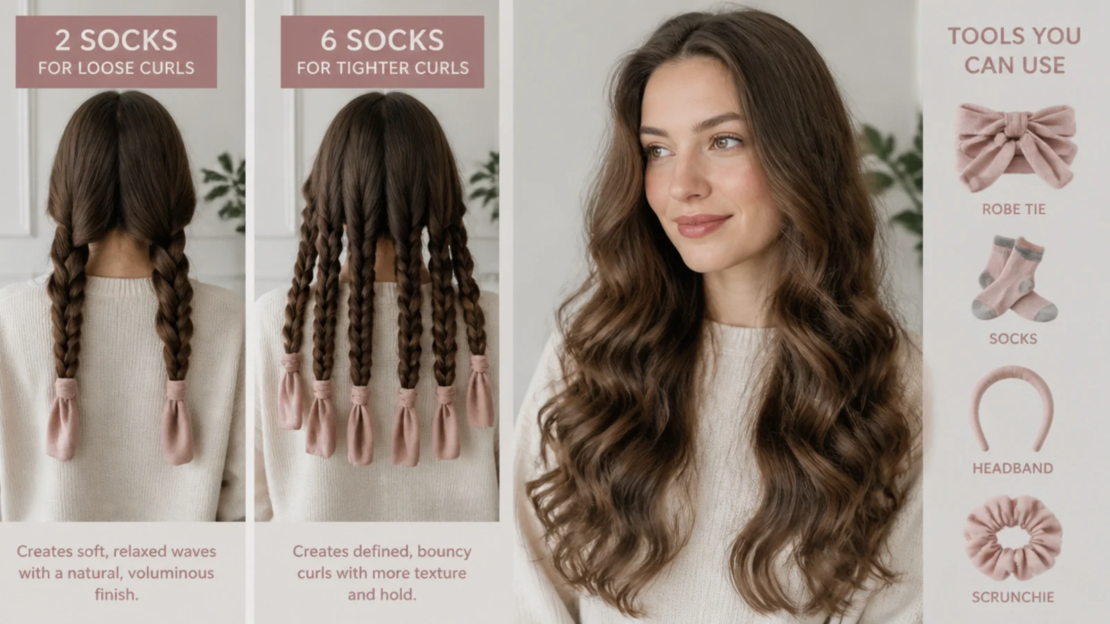 Two socks versus six socks for different curl sizes