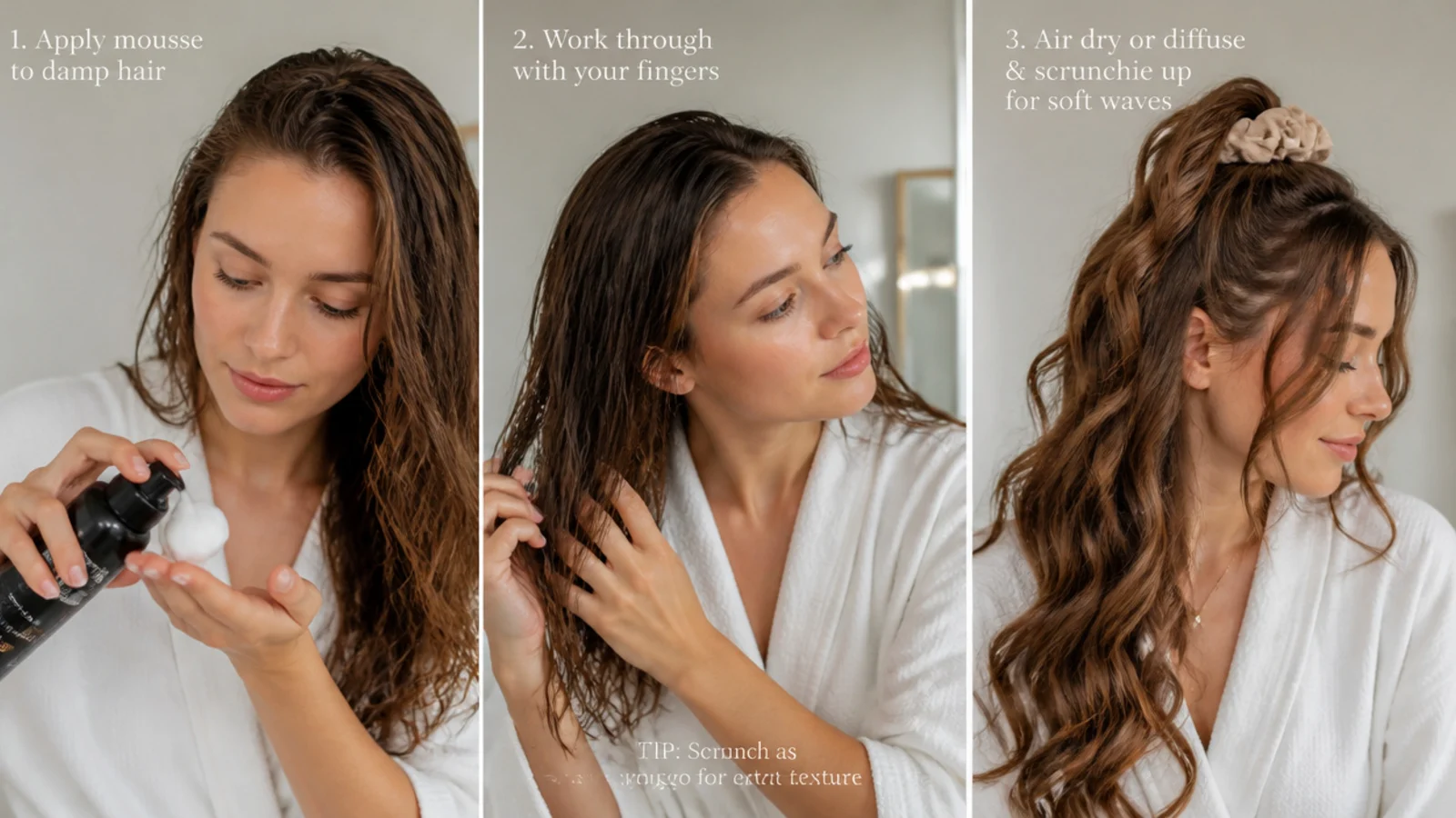 Mousse being worked through damp hair