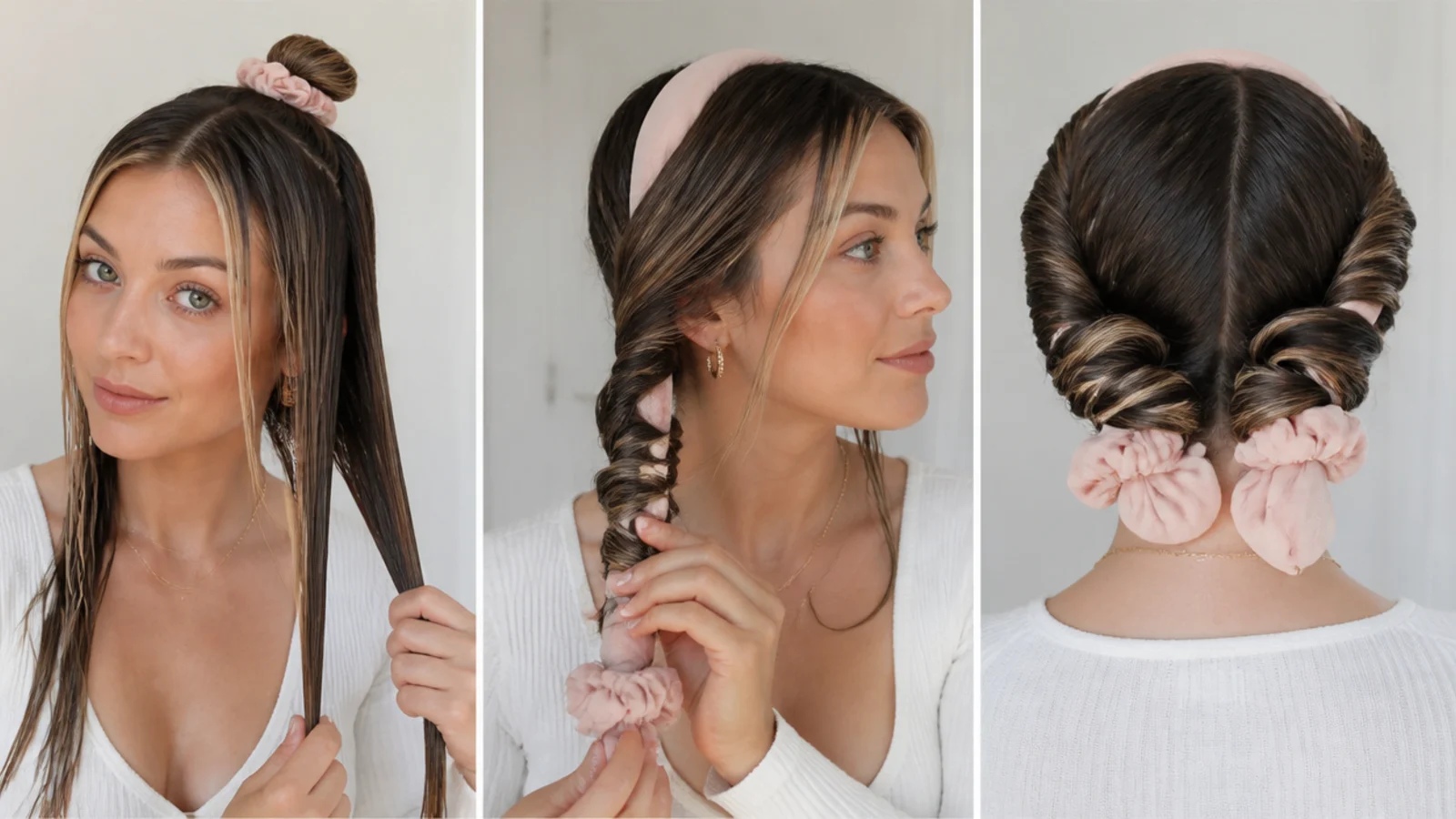 Damp hair detangled and sectioned for wrapping