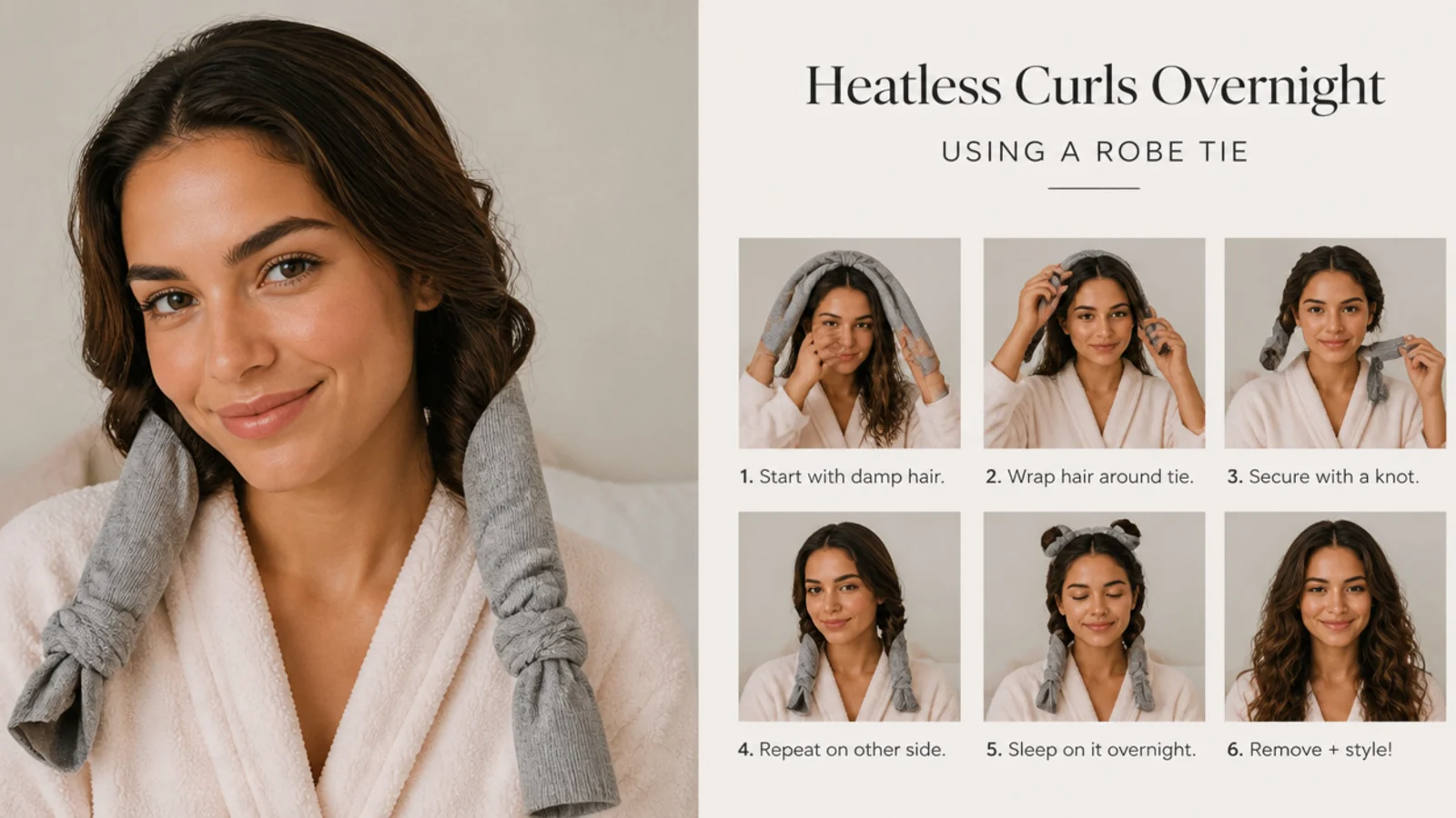 Wrapped damp hair drying overnight