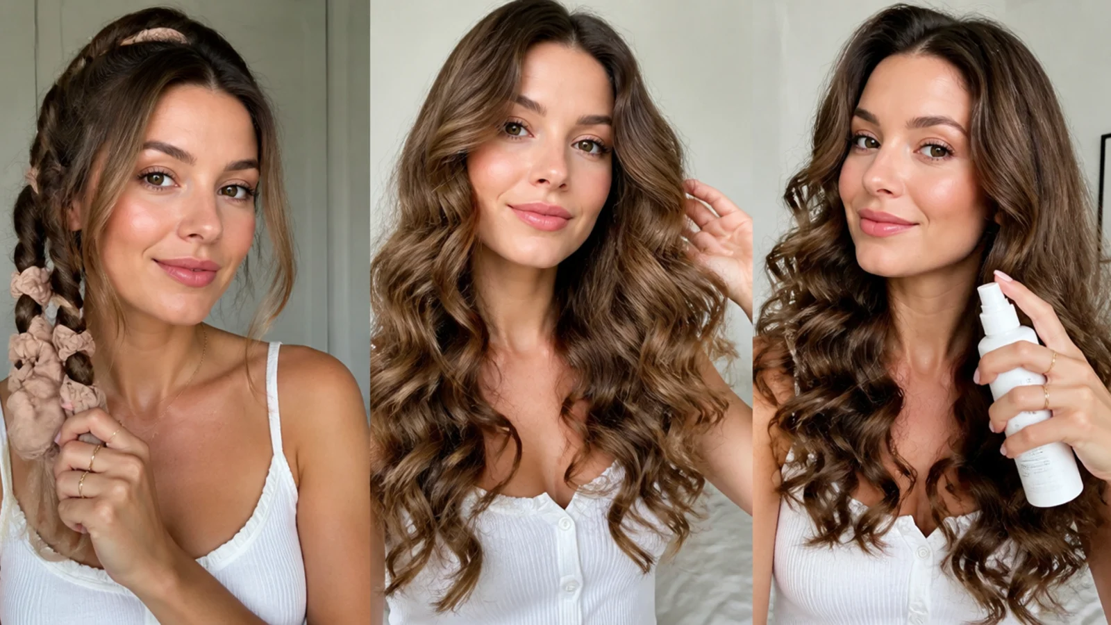 Defined heatless curls separated and finished with spray