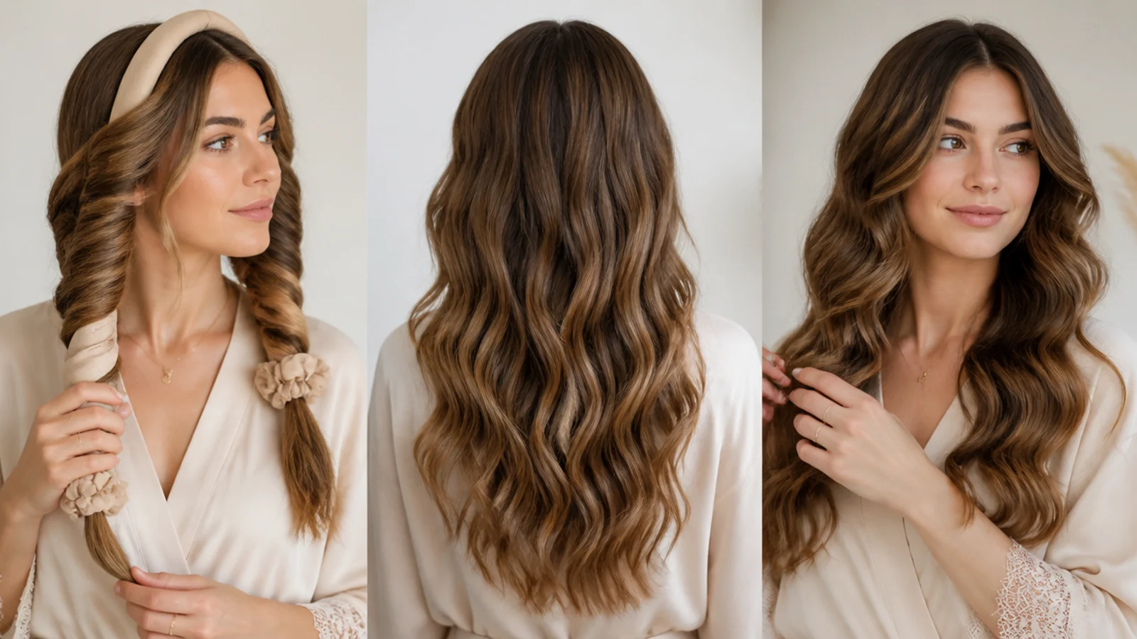 Fine, thick and long hair prepared for heatless curls