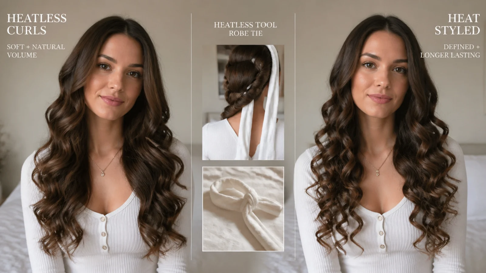 Heatless and heat-styled curls side by side for comparison