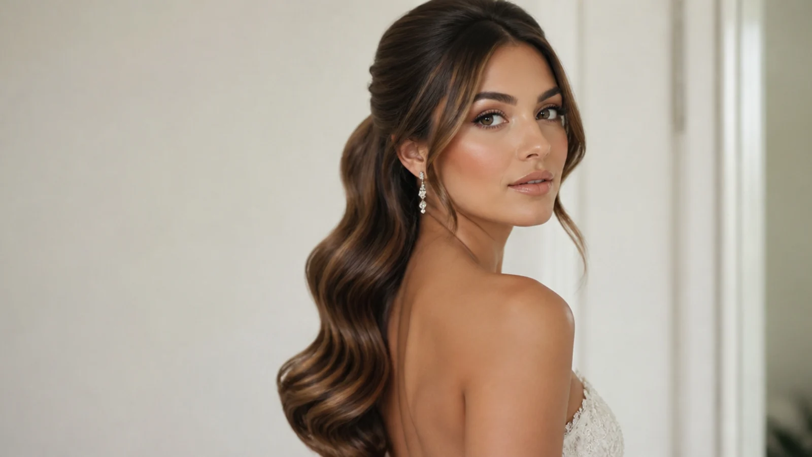 Half-up bridal Hollywood waves with a soft crown