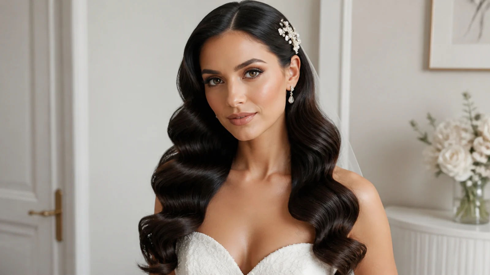 Full, voluminous bridal Hollywood waves