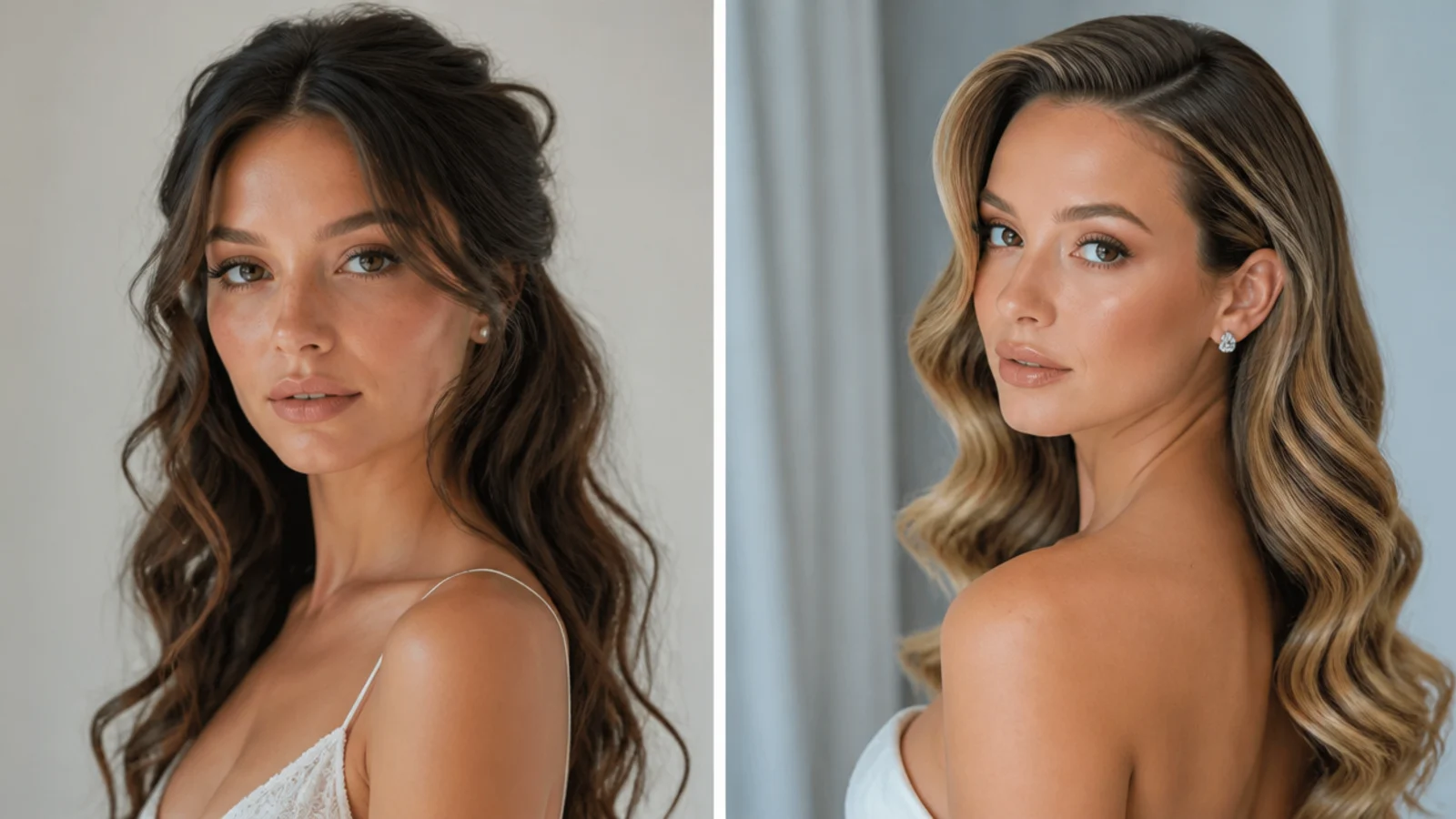 Soft, undone bridal Hollywood waves with a lived-in finish