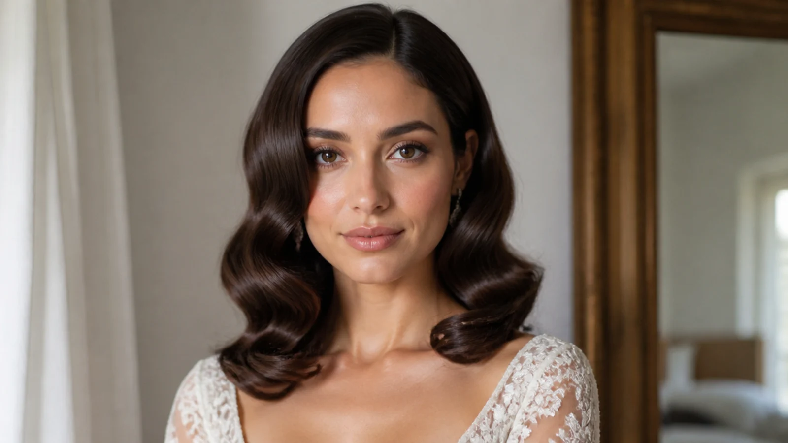 Shoulder-length bridal Hollywood waves