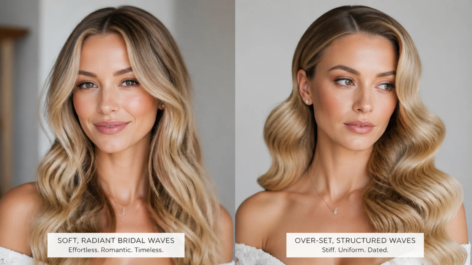 Soft, radiant bridal waves versus stiff, over-set ones