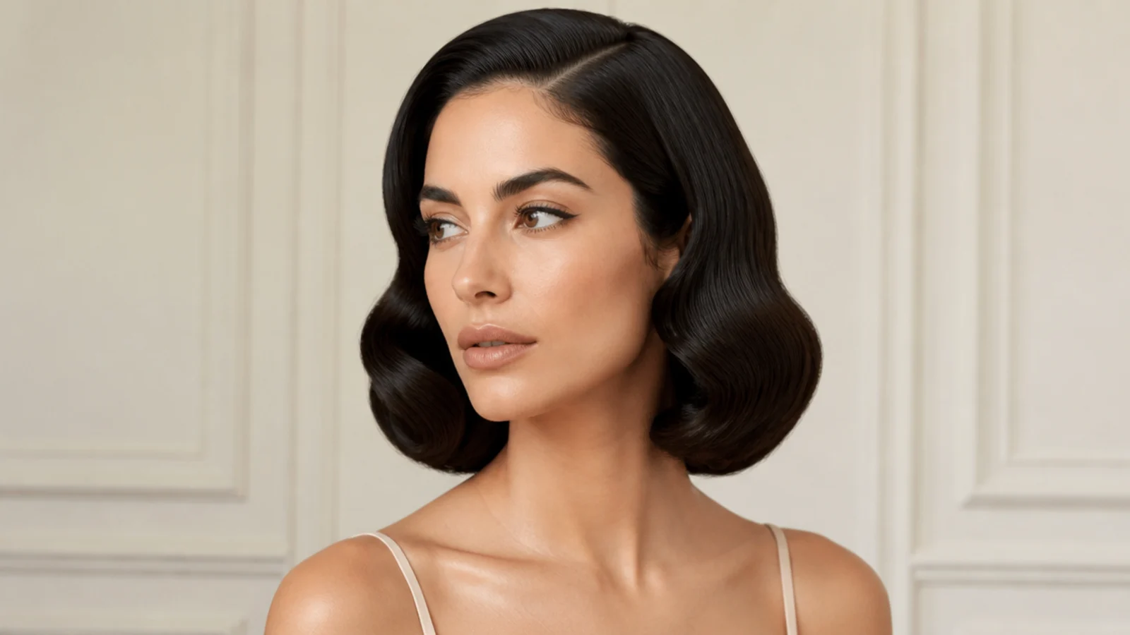 A glossy bob in high-shine Hollywood waves