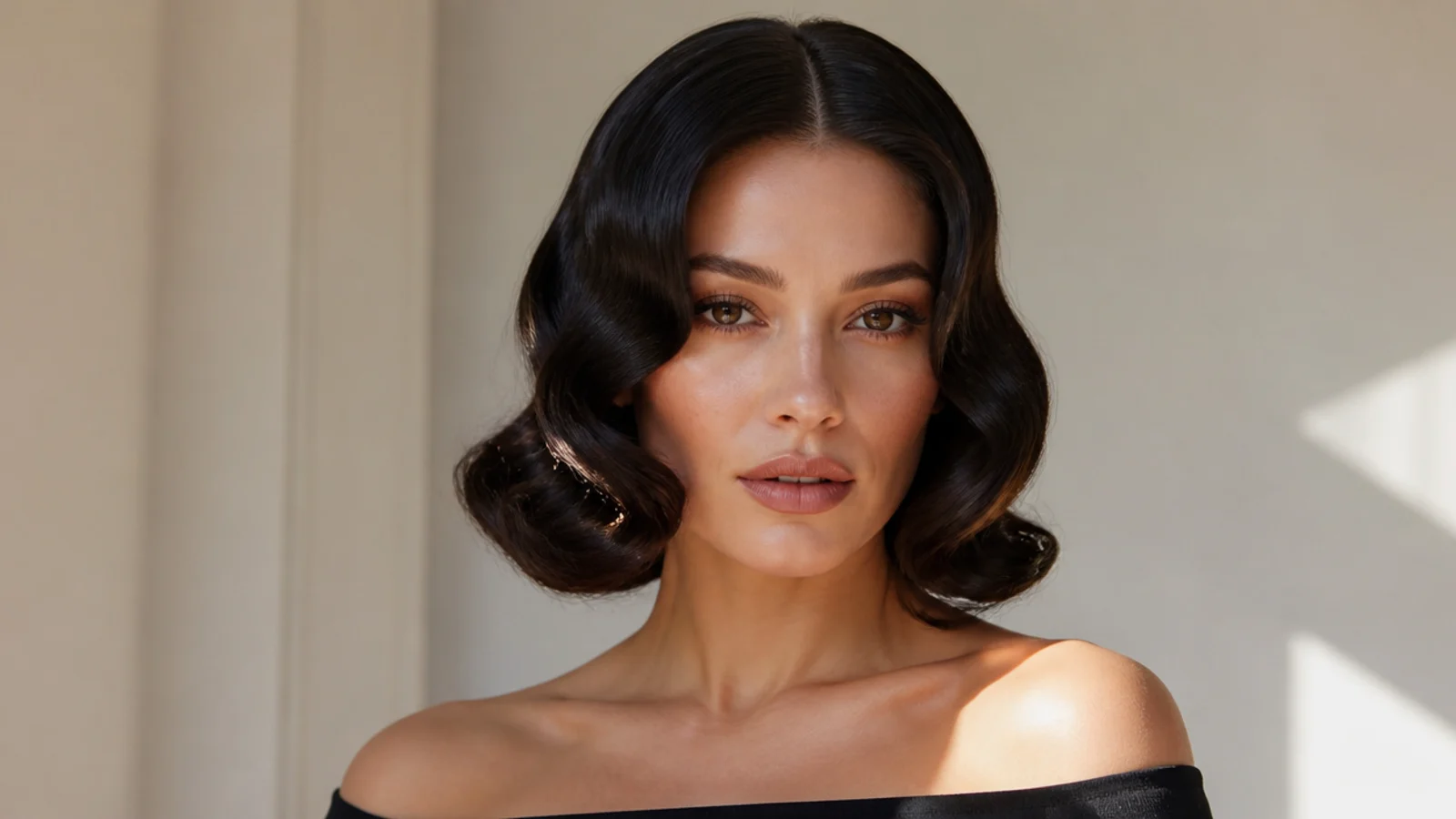 A bob with a middle part and Hollywood waves