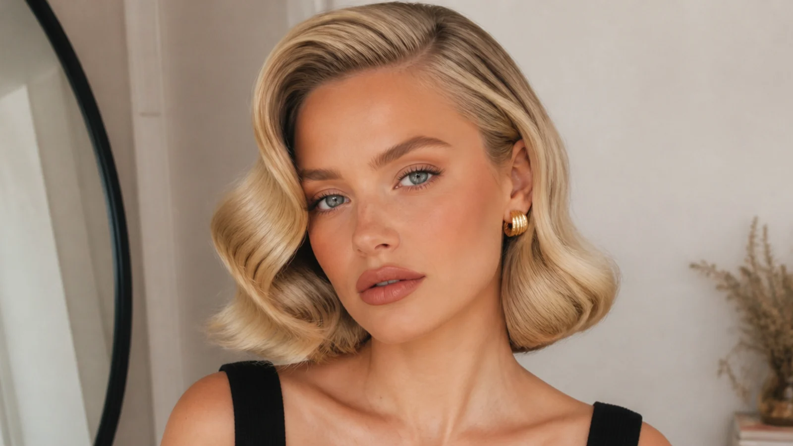 A blonde bob in soft Hollywood waves