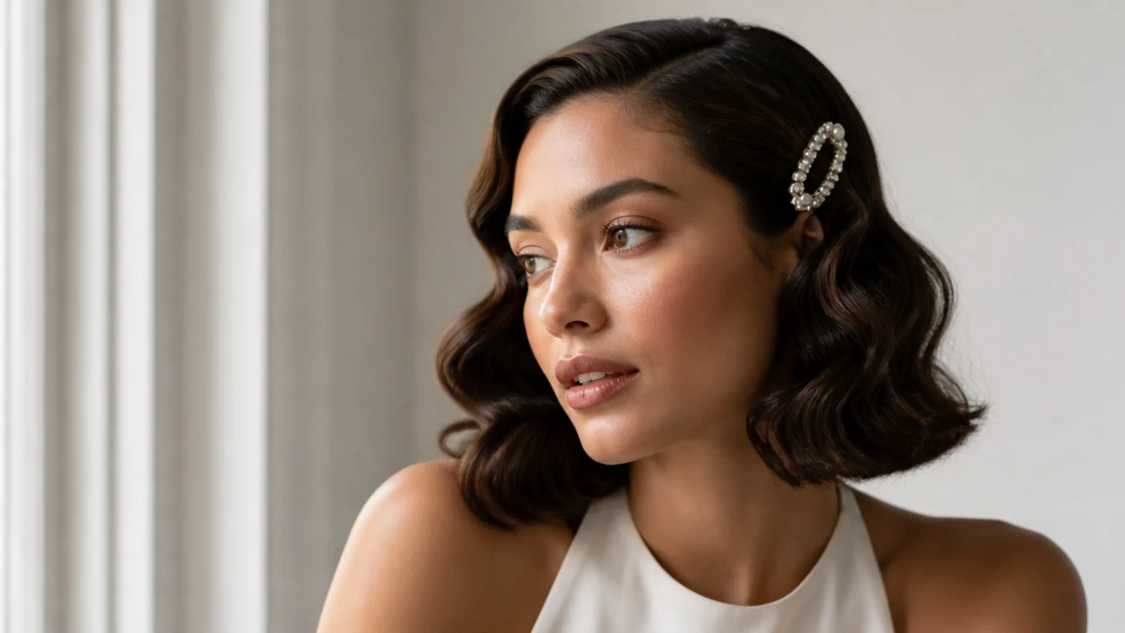 A waved bob finished with a jeweled clip