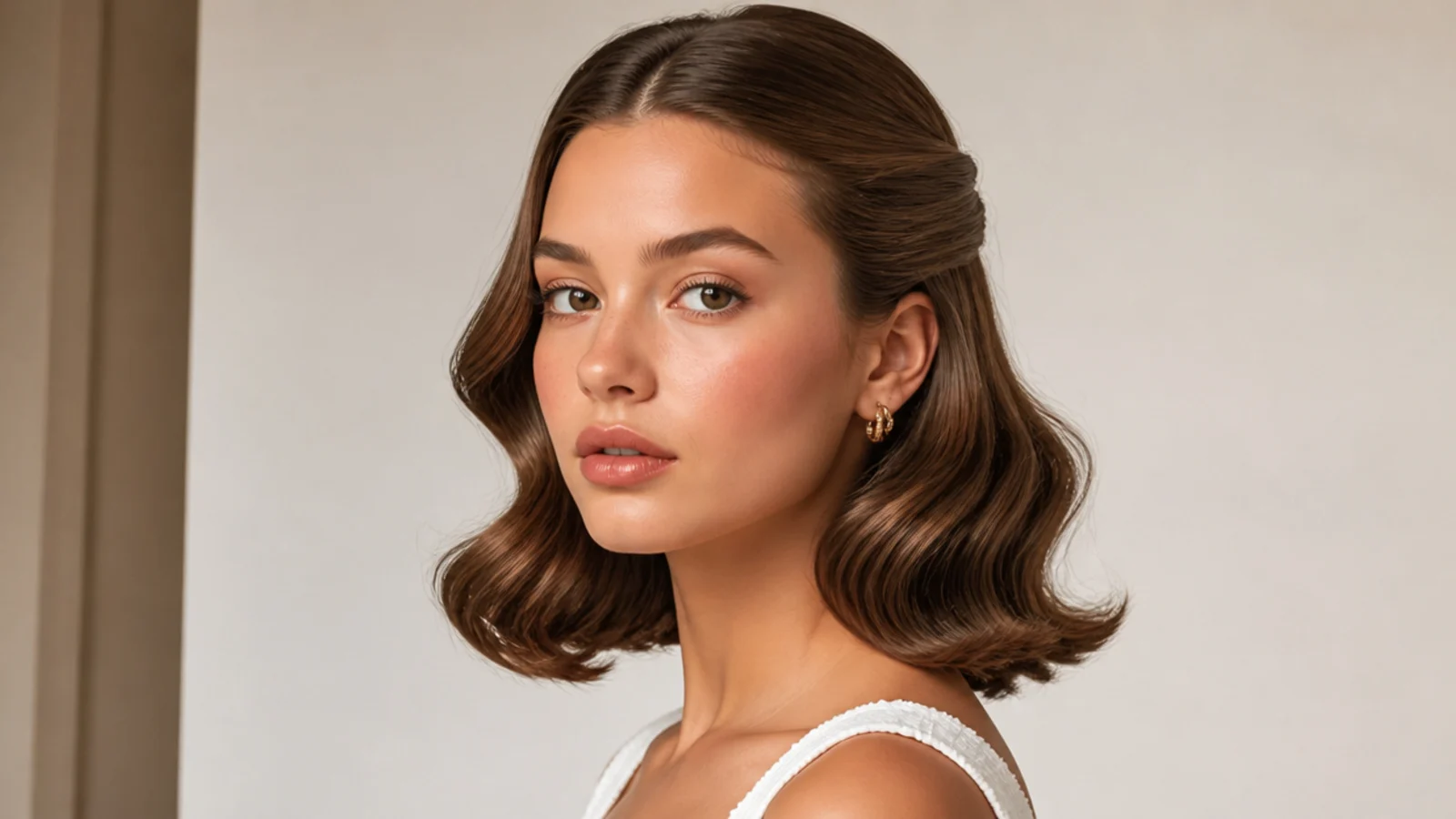 A half-up waved bob with pinned crown
