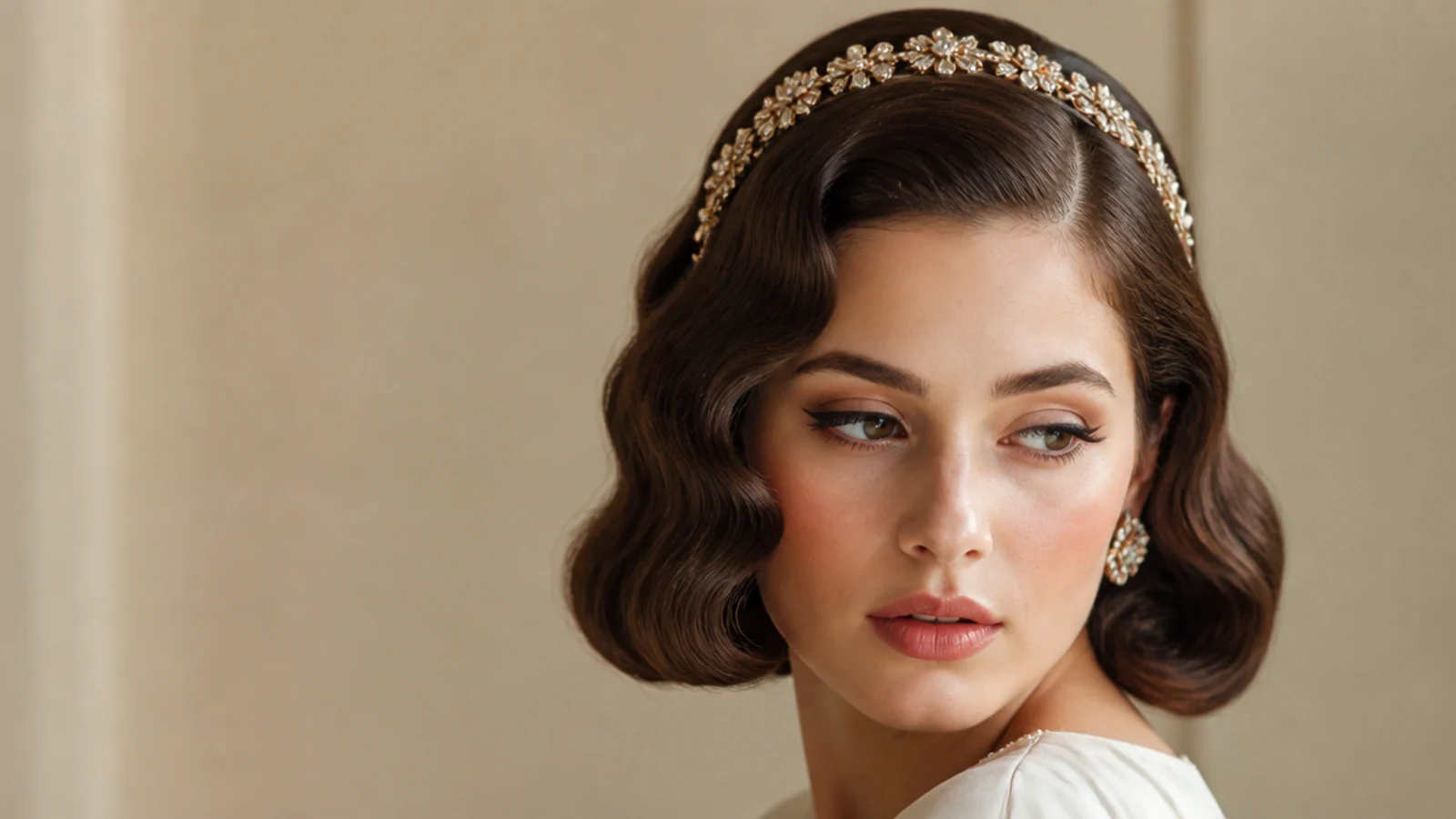 A waved bob with an embellished vintage headband