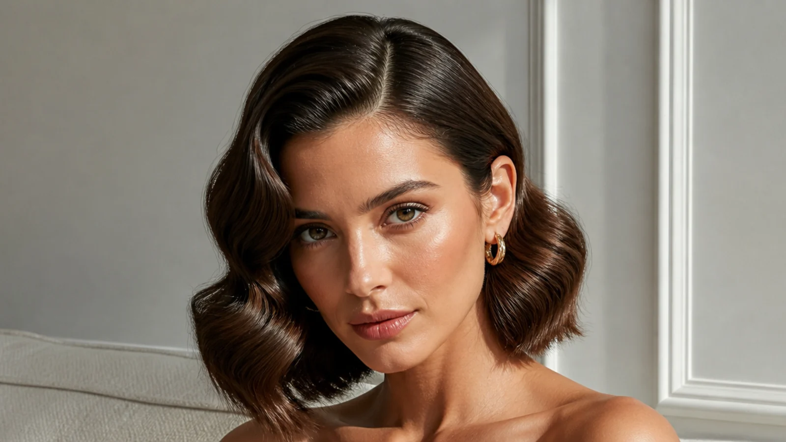 A waved bob with a bold, defined deep part
