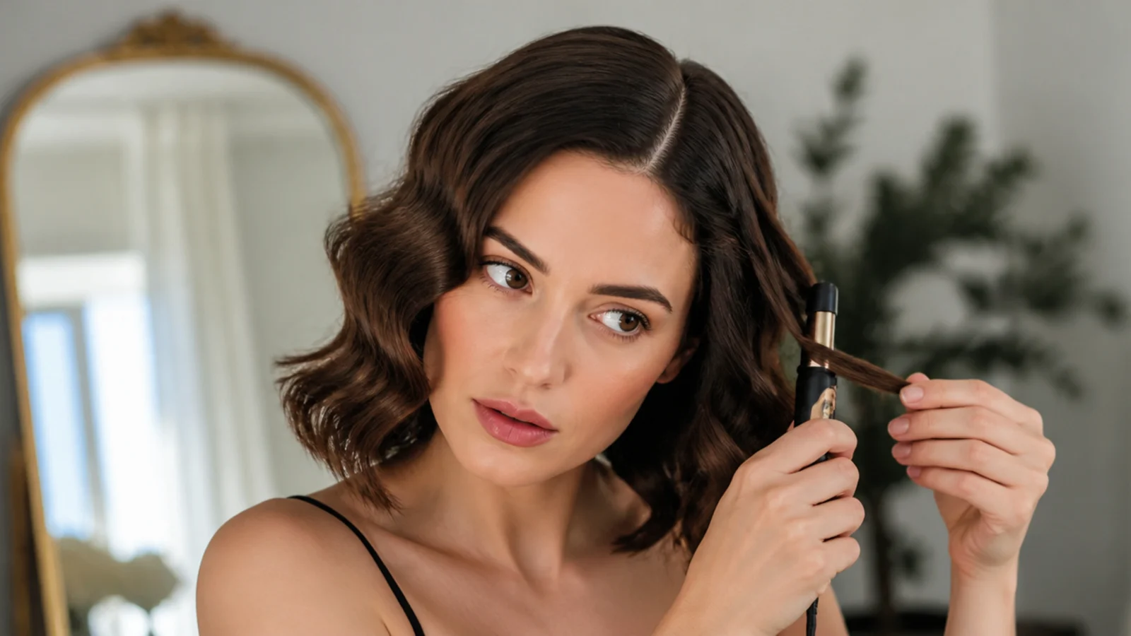 Curling a bob with a small iron for Hollywood waves