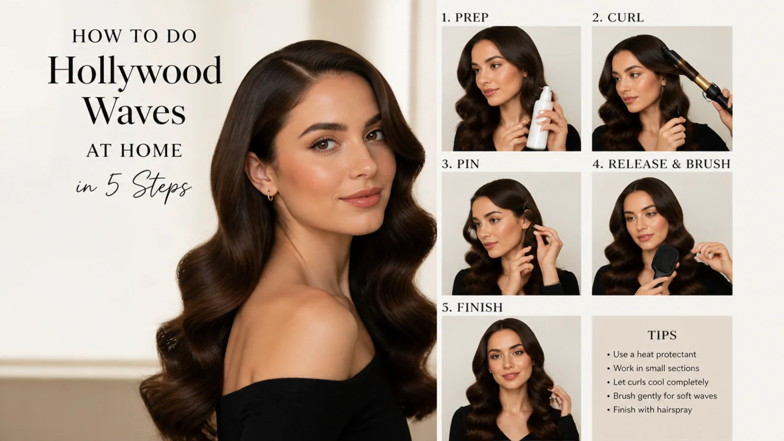 How to do Hollywood waves at home in 5 steps, vertical Pinterest style