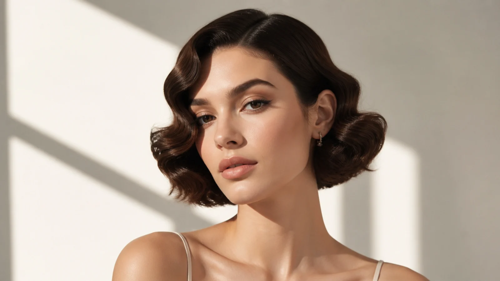 A glossy bob styled in old-Hollywood finger waves