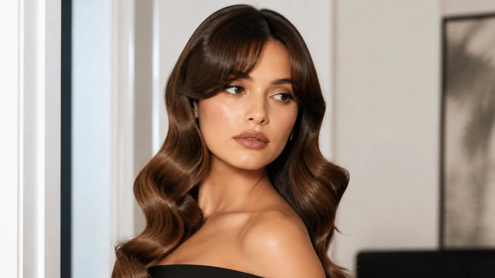 Hollywood waves worn with soft retro bangs