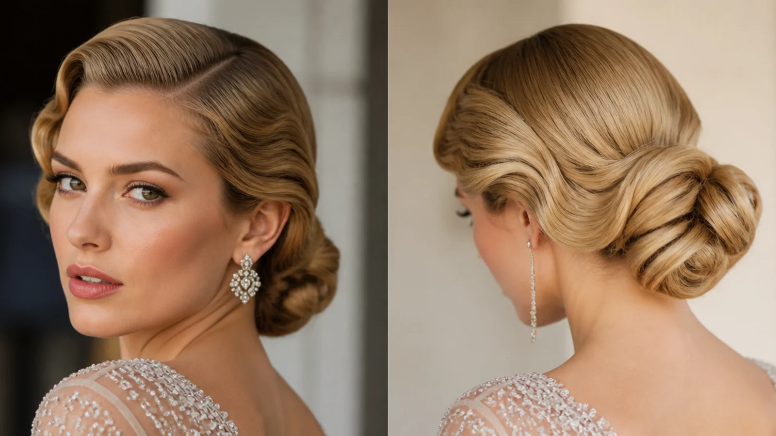 Hollywood waves swept into a glamorous low bun