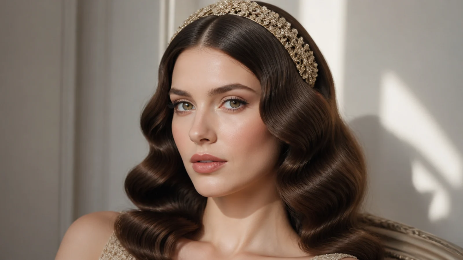 Hollywood waves finished with an embellished vintage headband