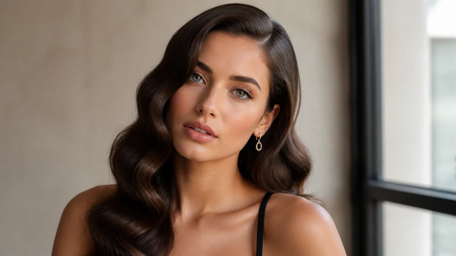 Glossy old-Hollywood waves with a deep side part and smooth S-shaped waves