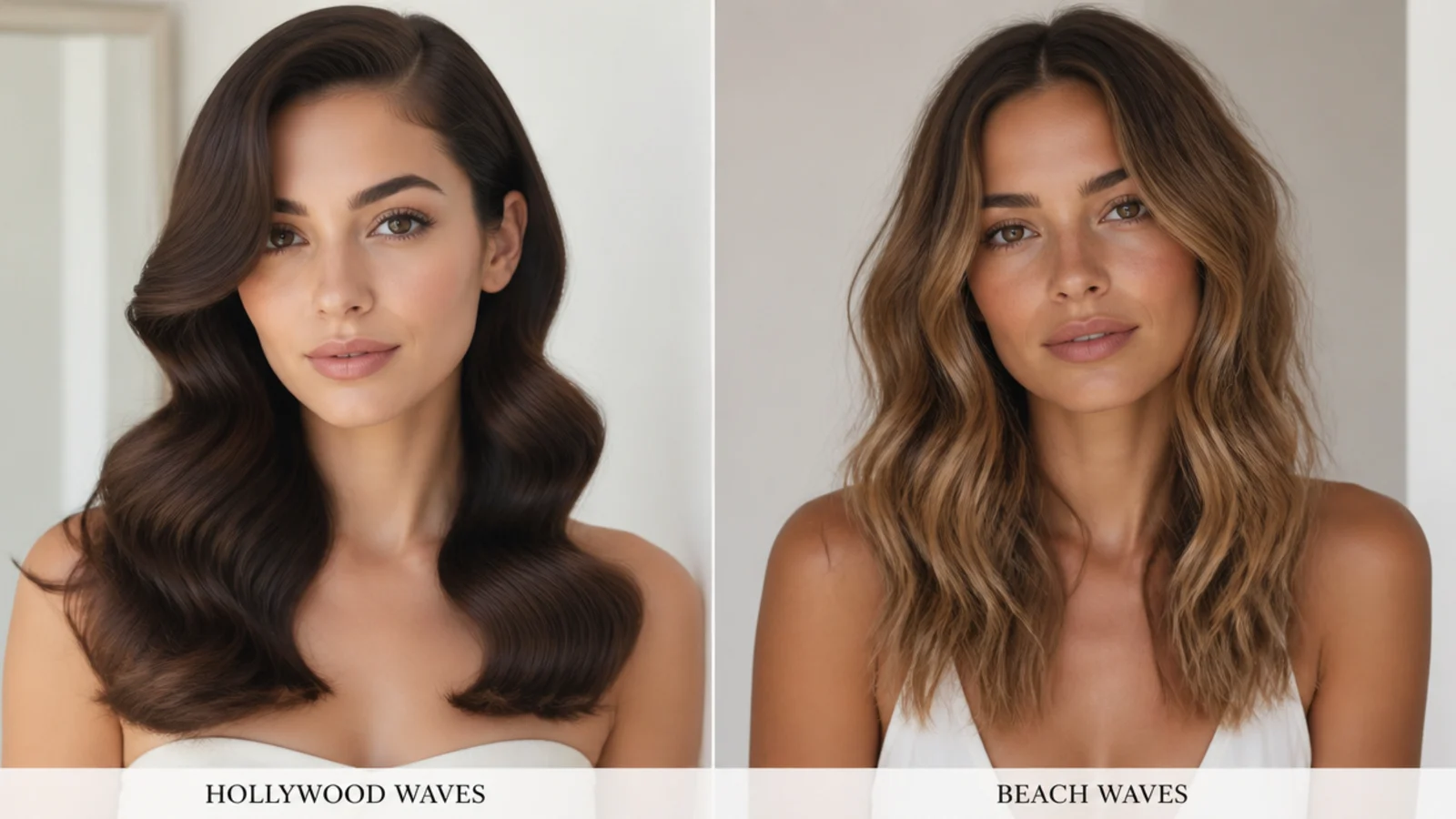 Hollywood waves vs beach waves comparison, vertical Pinterest style
