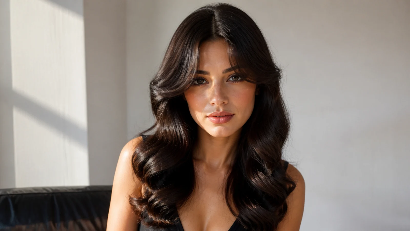 Hollywood waves worn with soft curtain bangs