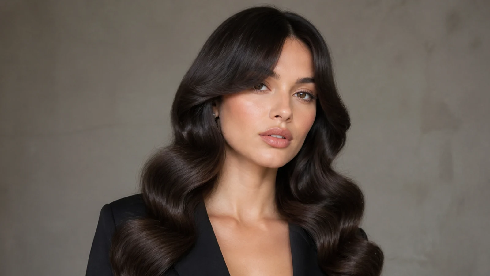 Hollywood waves with softly parted bangs