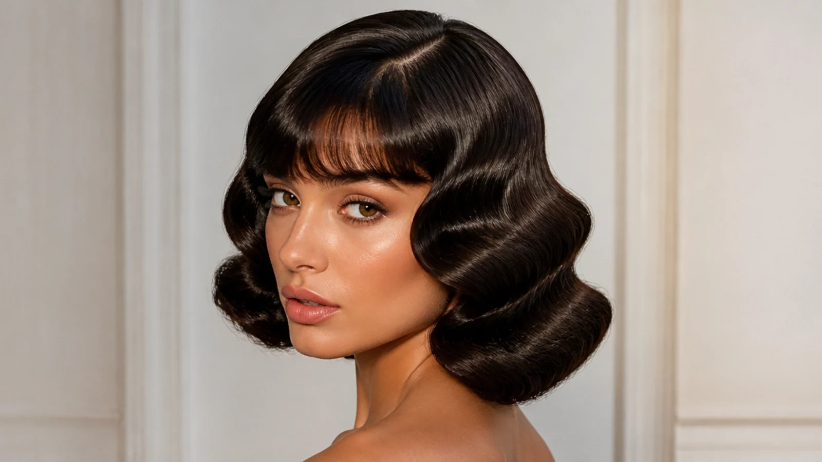 Sculpted finger waves worn with bangs