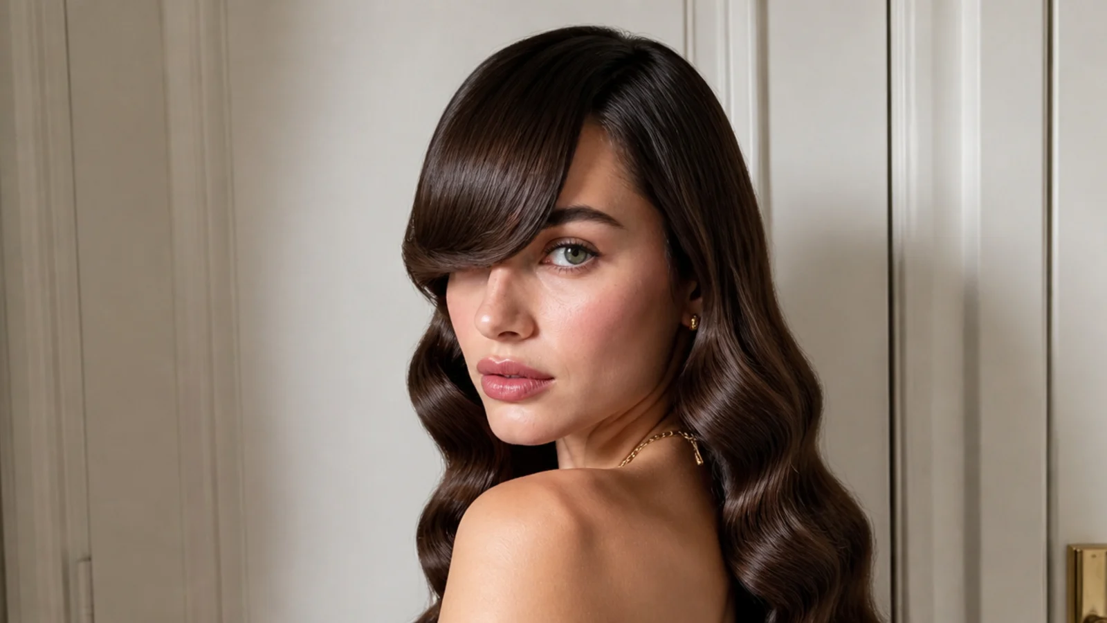 High-shine Hollywood waves with a smooth glossy fringe