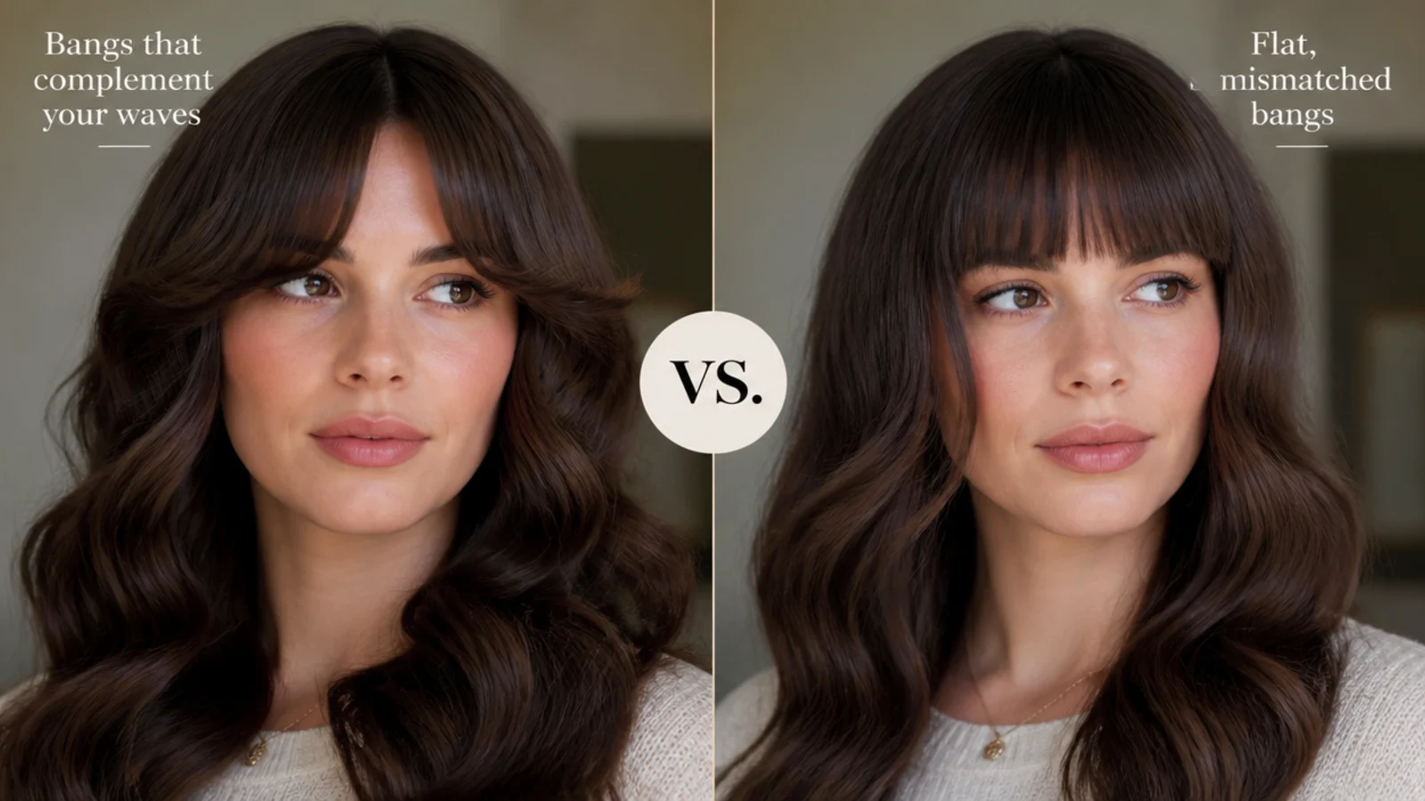 Bangs styled to complement waves versus flat, mismatched ones