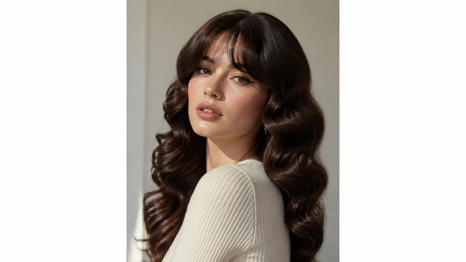 20 Hollywood waves with bangs, vertical Pinterest style