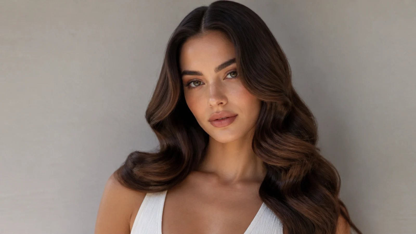 Voluminous Hollywood waves with a middle part
