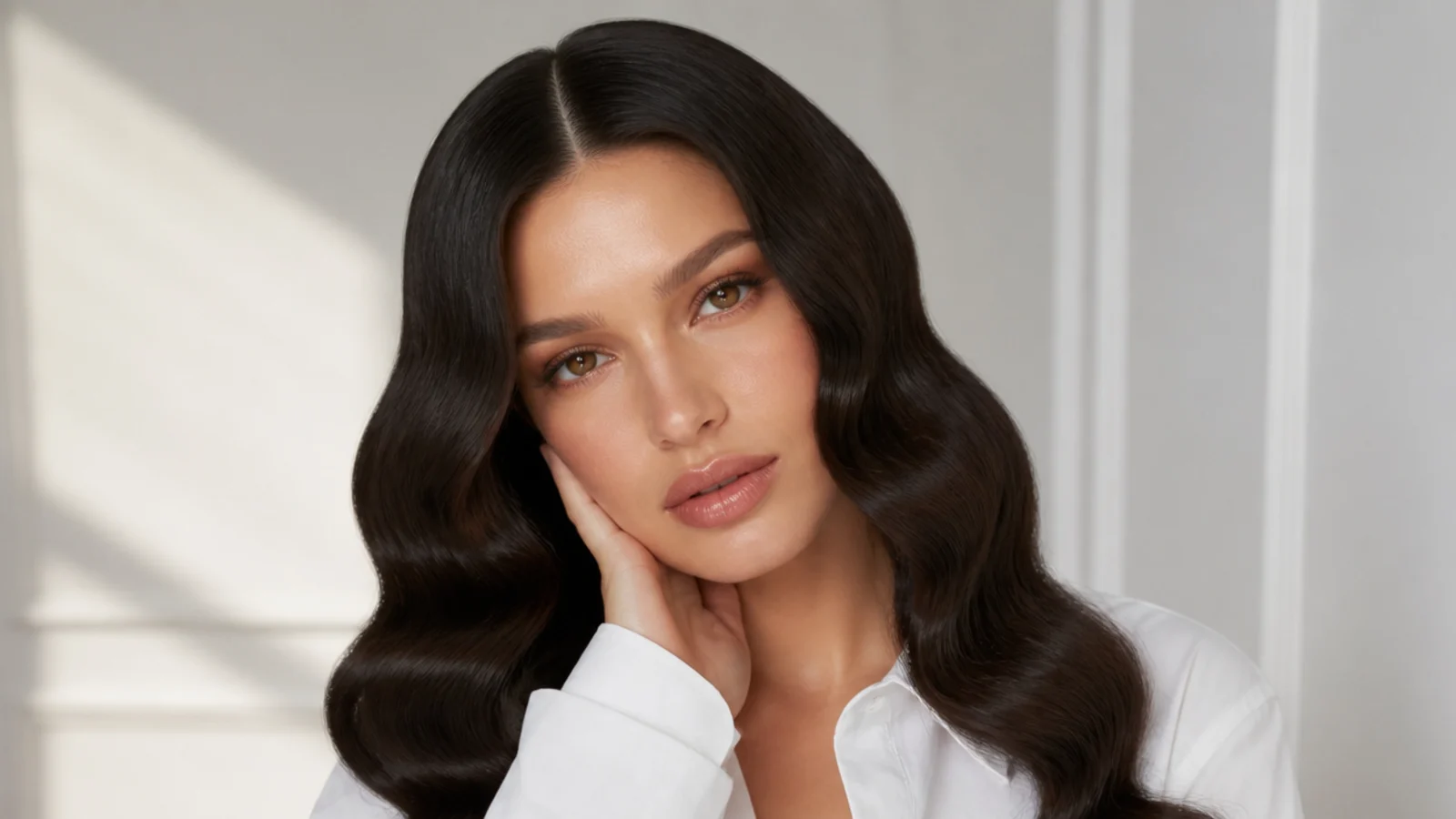 Middle-part Hollywood waves framing the face softly