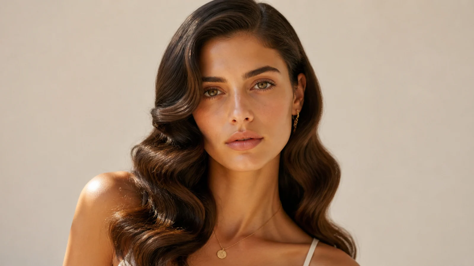 Softly undone middle-part Hollywood waves