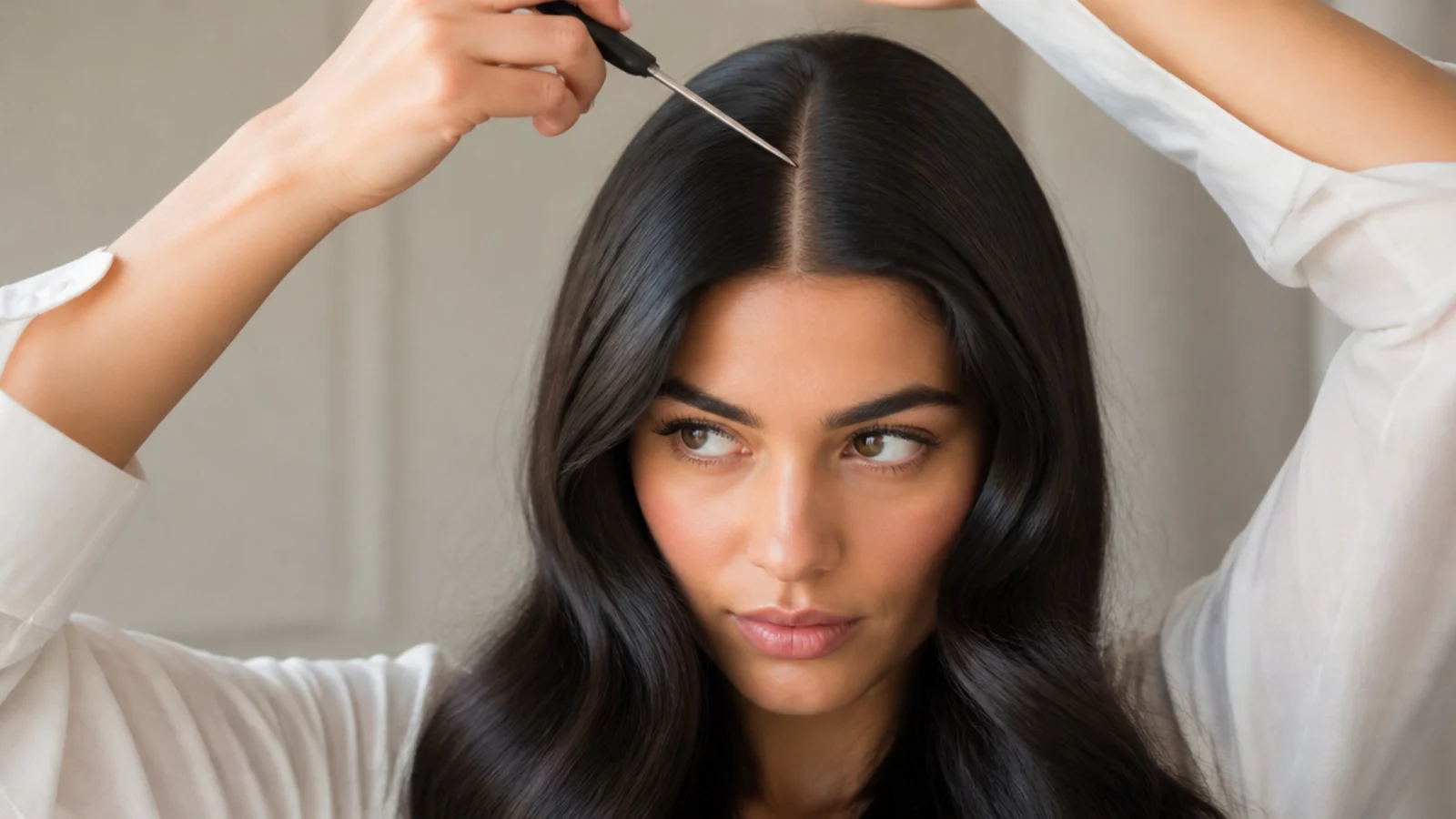 Drawing a clean, straight middle part with a rat-tail comb