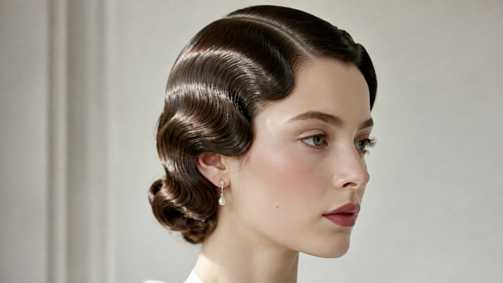 Sculpted 1920s finger waves close to the head