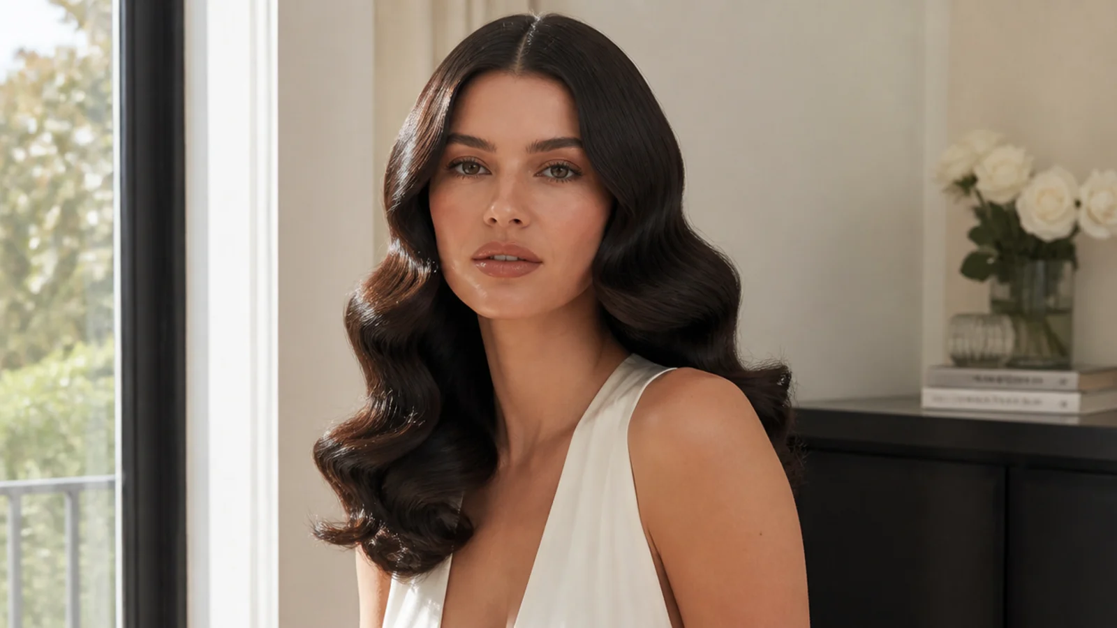 Vintage old-Hollywood waves with sculpted S-bends and a glossy finish